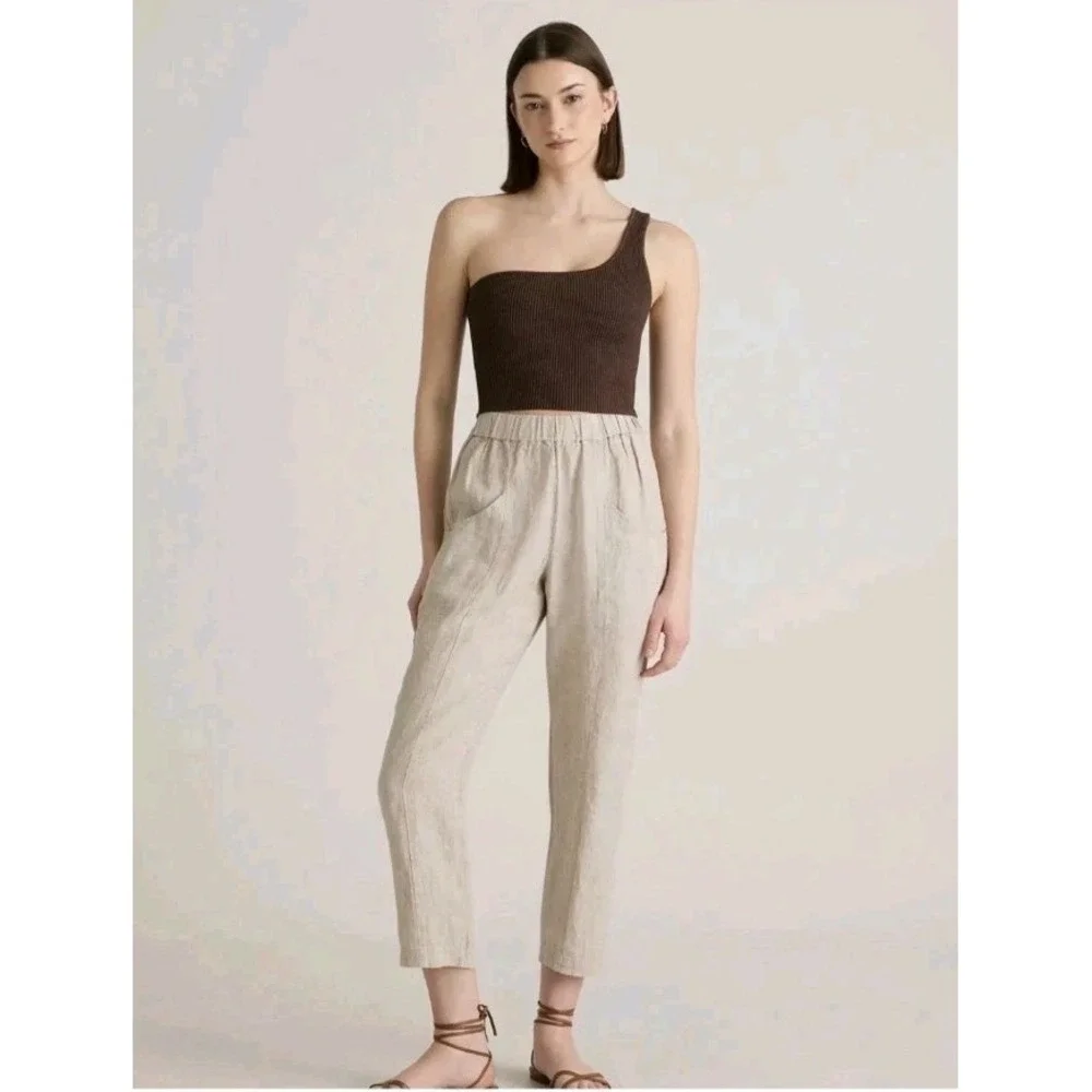 Quince 100% Linen Pants Womens S Natural Beige Pull On Light Taper Quiet Luxury